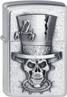 Original ZIPPO chrome gebürstet  Plakette "Skull Top Hat Emblem" 