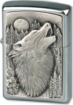 Original ZIPPO chrome gebürstet Plakette "Wolf" 