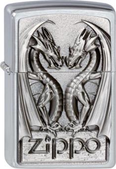 Original Zippo chrom gebürstet Twins Dragon Heart 