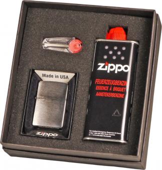 Original ZIPPO "Geschenk-Set" Fzg.chrom geb. incl. 1 Fl. Benzin + 6 Feuersteinen 