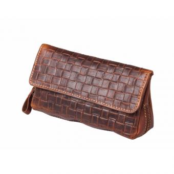 Pfeifentasche Leder braun Flechtdesign 