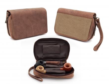 Pfeifentasche für 3 Pfeifen Leder Buffalo/Canvas 