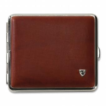 Zigarettenetui Leder 18er Kingsize braun Rahmen chrom mit Gummizug 