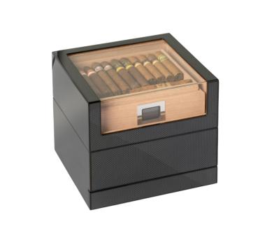 Humidor Carbone Finish schwarz mit Acryltop für 50 Zigarren 