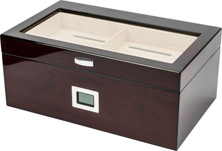 Humidor Cherry Finish hi-gloss, Kirschholzdekor, Glasdeckel für ca. 75 Zig. 