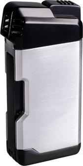 Pfeifenfeuerzeug PASSATORE HENRY chrom satin / schwarz Pz mit integriertem Pfeifenbesteck 