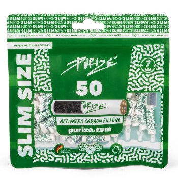 PURIZE Slim Ø 7 mm Aktivkohle weiß grün Beutel