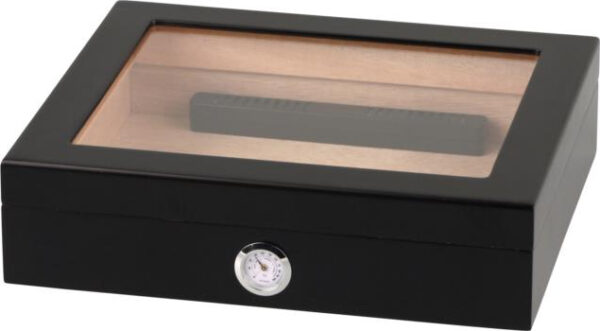 Humidor schwarz matt Glasdeckel für ca. 20 Cigarren
