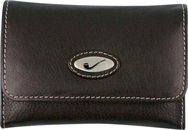 Tabakstellbeutel Leder schwarz mit beiger Steppung