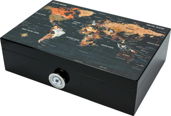 Humidor Weltkarte" schwarz glänzend für ca. 50 Zigarren"