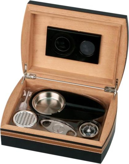 Humidor-Set schwarz/braun Lederoptik für ca.25 Cigarren