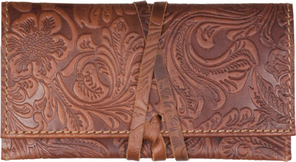 Drehertasche Leder braun/beige Steppung Flowerprint