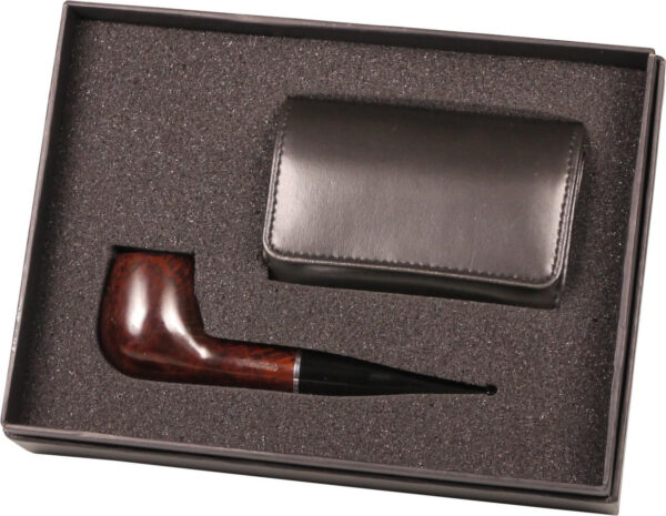 JEAN CLAUDE Set Pfeife rotbraun + Stellerbeutel Lederoptik im Geschenkset