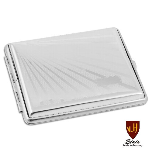 Zigarettenetui Metall 24er Nickel chrom pol. Strahlendekor Gummi Grav.