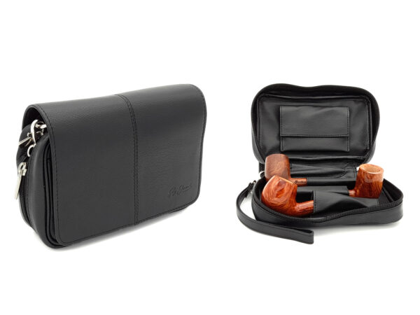 Pfeifentasche für 3 Pfeifen Leder schwarz