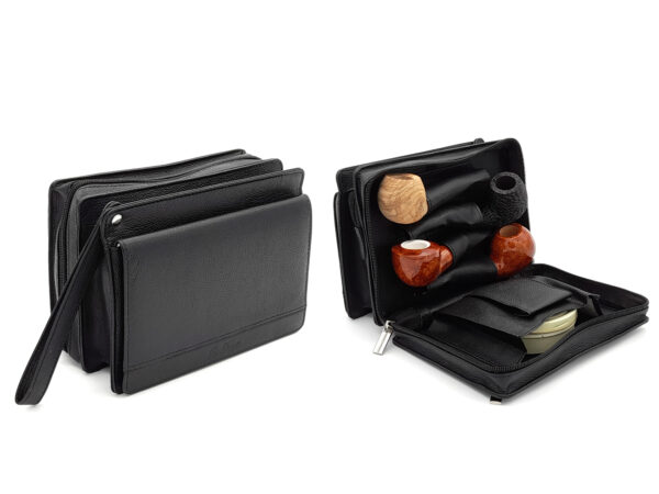 Pfeifentasche für 4 Pfeifen Leder schwarz