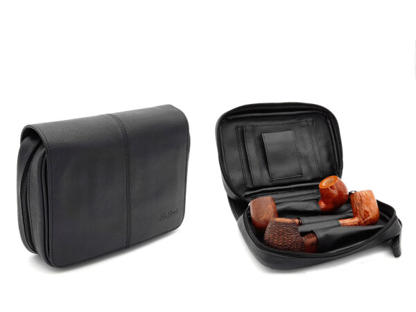 Pfeifentasche für 4 Pfeifen Leder schwarz