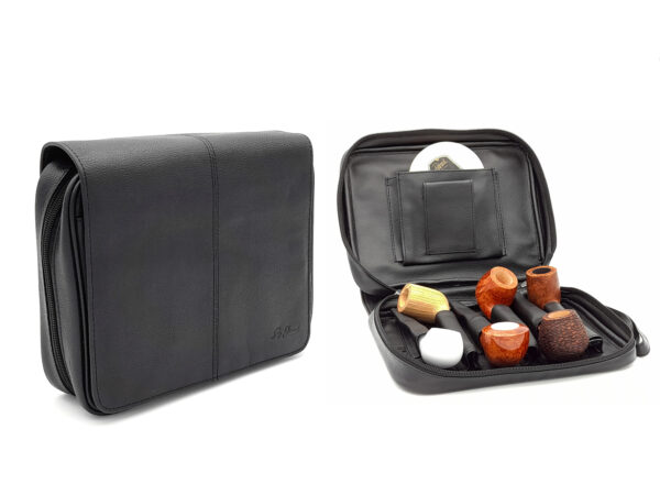 Pfeifentasche für 6 Pfeifen Leder schwarz