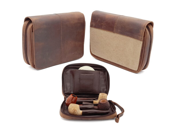 Pfeifentasche für 4 Pfeifen Leder Buffalo/Canvas