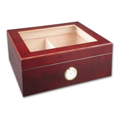 Humidor Glasdeckel Cherryfarben Klimasystem/Hygrometer