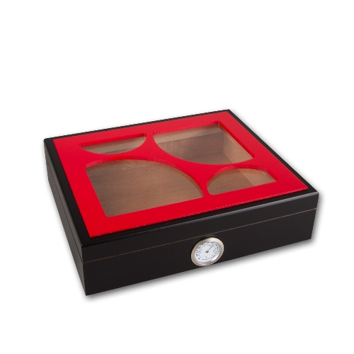 Humidor schwarz roter Deco Rahmen Hygrometer /Klimasystem