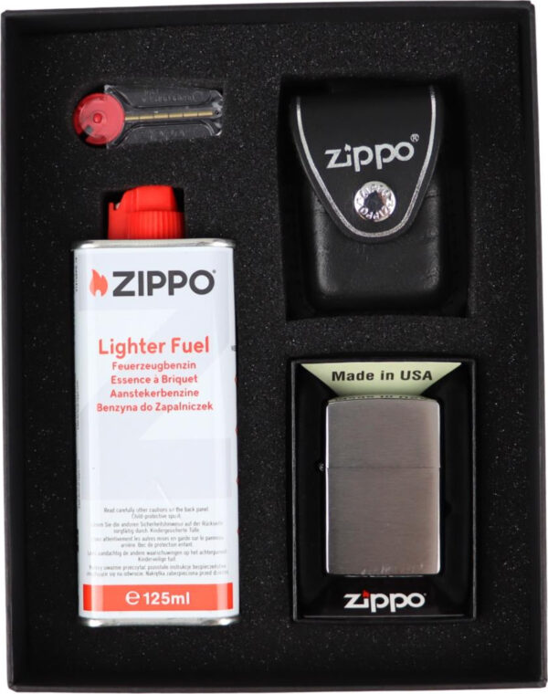 ZIPPO chrom gebürstet im Set