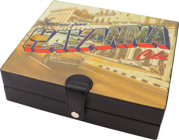 Humidor Havanna Leder schwarz/bunt bedruckt