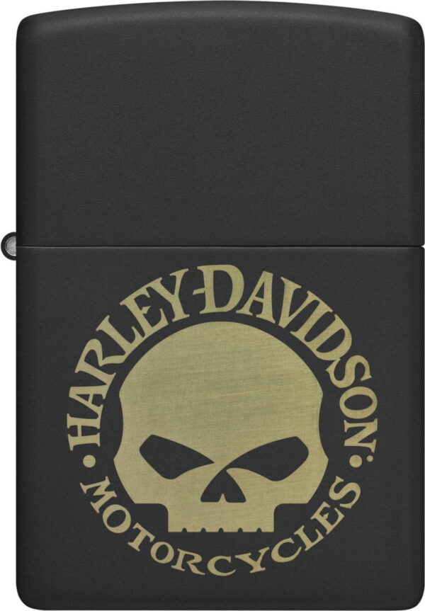 Zippo schwarz matt gelasert Harley Davidson Skull
