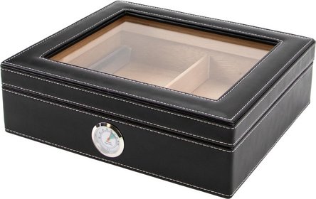 Humidor Lederoptik schwarz/weiße Naht