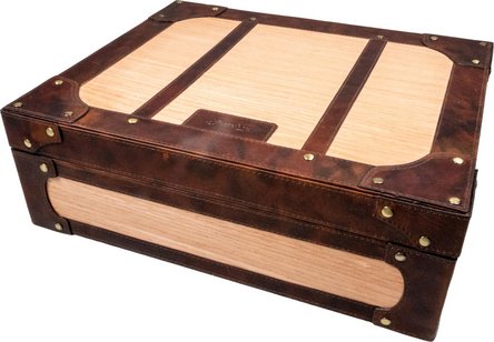 Passatore Humidor Leder braun/Holz Nietendesign