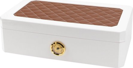 Humidor weiß Pianolack mit schwarzem Leder und weißer Steppung (Kopie)